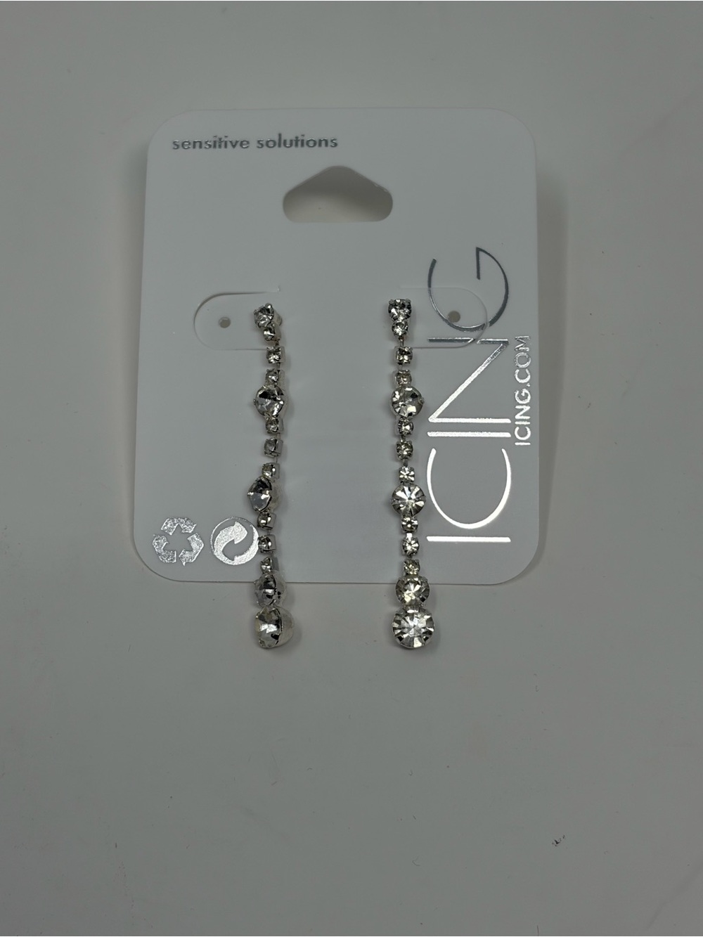 Icing Silver Crystal Linear Drop Earrings
